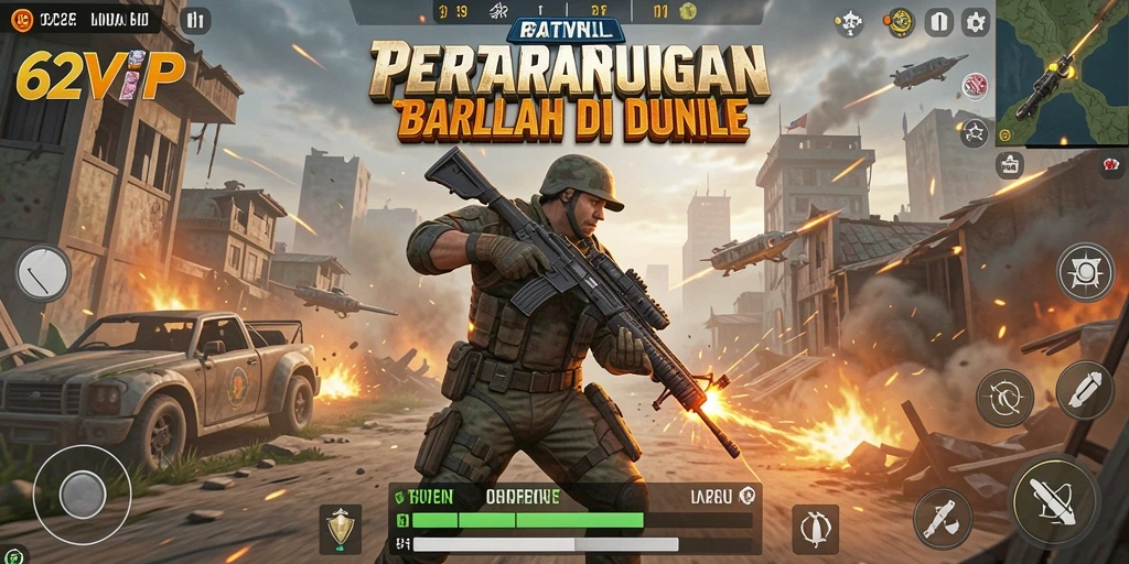 Gameplay mendebarkan di arena Battle Royale 62VIP.