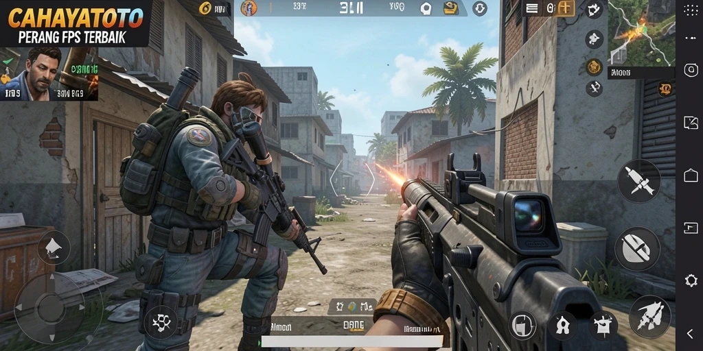 Tampilan gameplay mendebarkan dalam CAHAYATOTO sebagai game FPS.