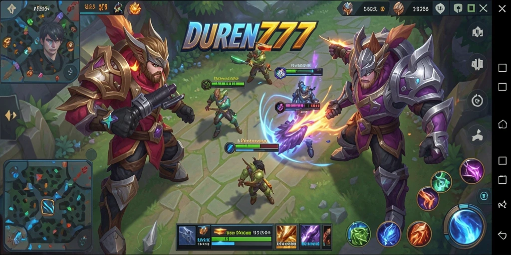 Tampilan aksi seru dalam DUREN777 saat gameplay MOBA.