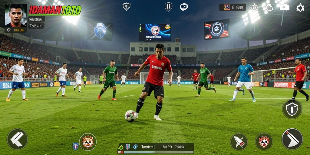 Tampilan gameplay menarik dari IDAMANTOTO dengan aksi sepak bola yang intens.