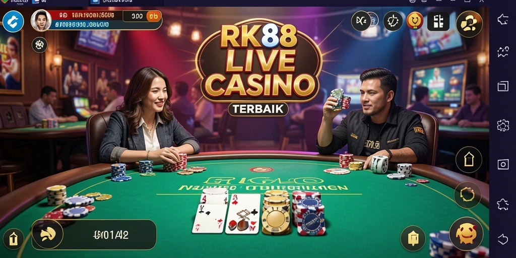 Screenshot gameplay RK88 dengan dealer langsung dan interaksi pemain.